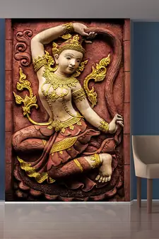 Brown Sitting Lady Mural Wallpaper