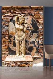 red Stones Wall and Standing Lady Mural Wallpaper