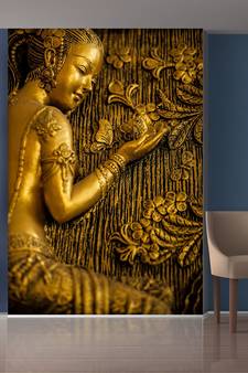 Golden Flowers and Lady Mural wallpaaer