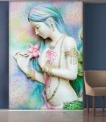 Beautiful Lady with Pink Flower Mural Wallpaper