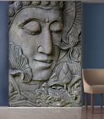Grey Flowers and Buddha face Mural Wallpaper
