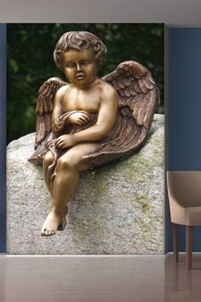 Golden Baby Angel Sitting Mural Wallpaper