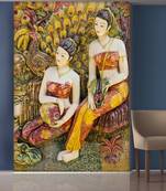 Yellow Peacock and Sitting Two Ladys murals Wallpaper
