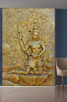 Golden Lady Playing The Sitar Mural Wallpaper