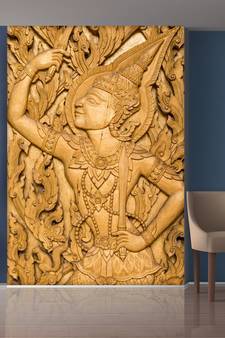Golden Leaves and Man Statue Mural Wallpaper