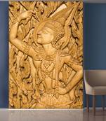 Golden Leaves and Man Statue Mural Wallpaper