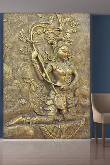 Golden Lady Playing The Sitar Mural Wallpaper