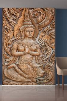 Grey Flowers and Sitting Lady Mural Wallpaper