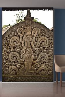 White Flowers and Standing Lord with Multiple Hands Mural Wallpaper