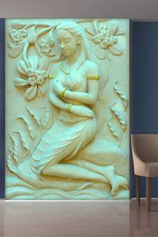 White Lady and Flowers Mural Wallpaper