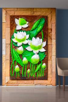 White Flowers and Green Leaves Mural Wallpaper