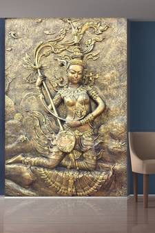 Golden Lady Playing The Sitar Mural Wallpaper