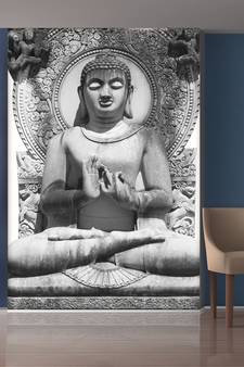 White Meditating Buddha Mural Wallpaper