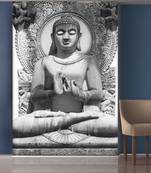 White Meditating Buddha Mural Wallpaper