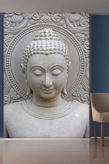 White Buddha face Mural Wallpaper