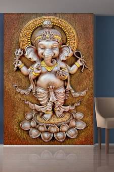 White Lord Ganesha Mural Wallpaper