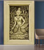 White Flowers and Lady Mural Wallpaper