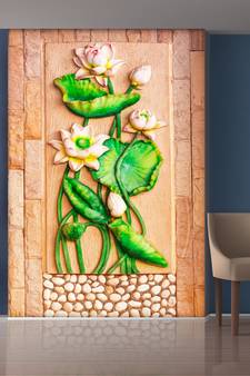 Pink Flowers and Green Leaves Mural Wallpaper