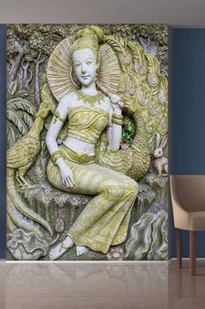 Golden Peacock and Lady Mural Wallpaper