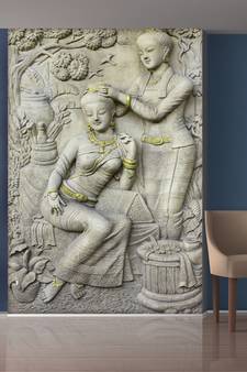 White Trees and Ladys Mural Wallpaper