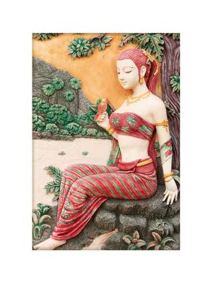 Green Trees and Sitting Lady Mural Wallpaper 2