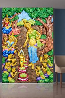 Green Trees and People Doing Worship Mural Wallpaper