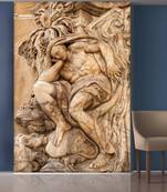 Brown Sitting Man and Flowers Mural Wallpaper