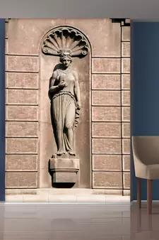 Pink Bricks and Standing Lady Statue Mural Wallpaper