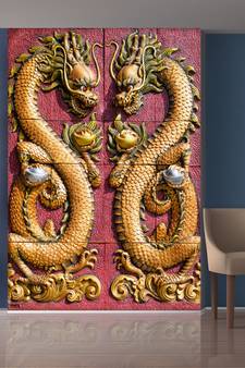 Golden angery Dragon Mural Wallpaper
