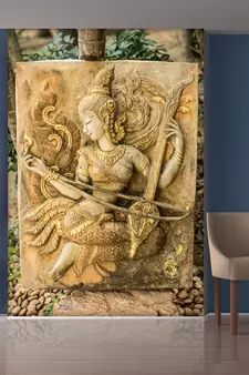 Brown Beautiful Lady palying Sitar Mural Wallpaper