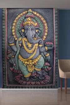 Grey Lord Ganesha Mural Wallpaper