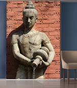 red Bricks and Grey Lady Standing with Water poat Mural Wallpaper