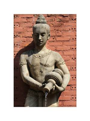 red Bricks and Grey Lady Standing with Water poat Mural Wallpaper 2