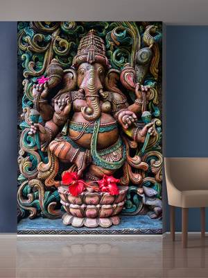 red Lord Ganesha Mural Wallpaper 1