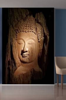 Brown Meditating Buddha face Mural Wallpaper
