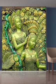 Golden Queen and Flowers Mural Wallpaper