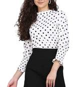 White printed polyester crop-tops