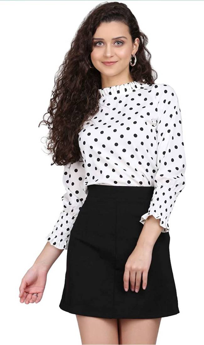 White printed polyester crop-tops