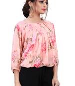 Peach printed georgette crop-tops