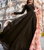 Black Faux Blooming Gown With Organza Dupatta