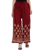 Women Maroon Solid Relaxed Gold Print Palazzo Pants with Elastic Drawstring (Free Size)