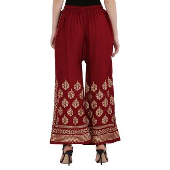 Women Maroon Solid Relaxed Gold Print Palazzo Pants with Elastic Drawstring (Free Size) 4
