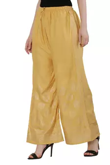 Women Peach Solid Relaxed Gold Print Palazzo Pants with Elastic Drawstring (Free Size)