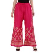 Women Pink Solid Relaxed Gold Print Palazzo Pants with Elastic Drawstring (Free Size)