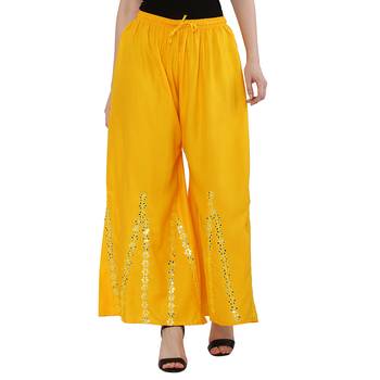 Women Yellow Solid Stone Work Chicken Plazzo/Plazo 1