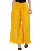 Women Yellow Solid Stone Work Chicken Plazzo/Plazo