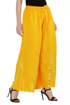 Women Yellow Solid Stone Work Chicken Plazzo/Plazo