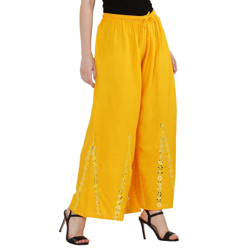 Women Yellow Solid Stone Work Chicken Plazzo/Plazo