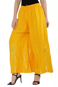 Women Yellow Solid Stone Work Chicken Plazzo/Plazo