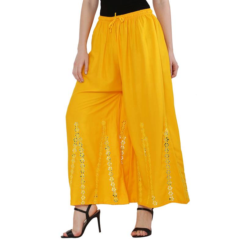 Women Yellow Solid Stone Work Chicken Plazzo/Plazo